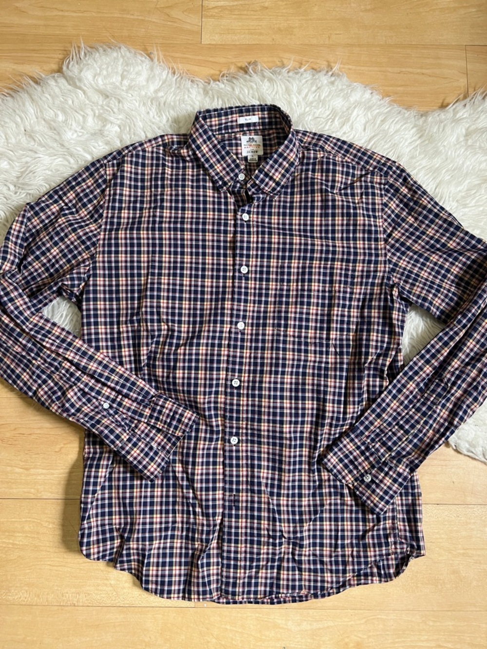 J. Crew Navy and Pink Plaid Button-Down Shirt